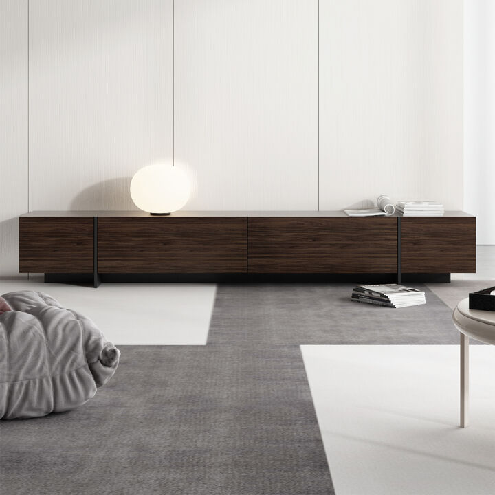FUFU&GAGA Modern TV Stand with Drop-Down Doors, Ample Storage, and Wall-Mounted Design for Living Room (95.7" W x 15.7" H x 15" D) Dark Brown