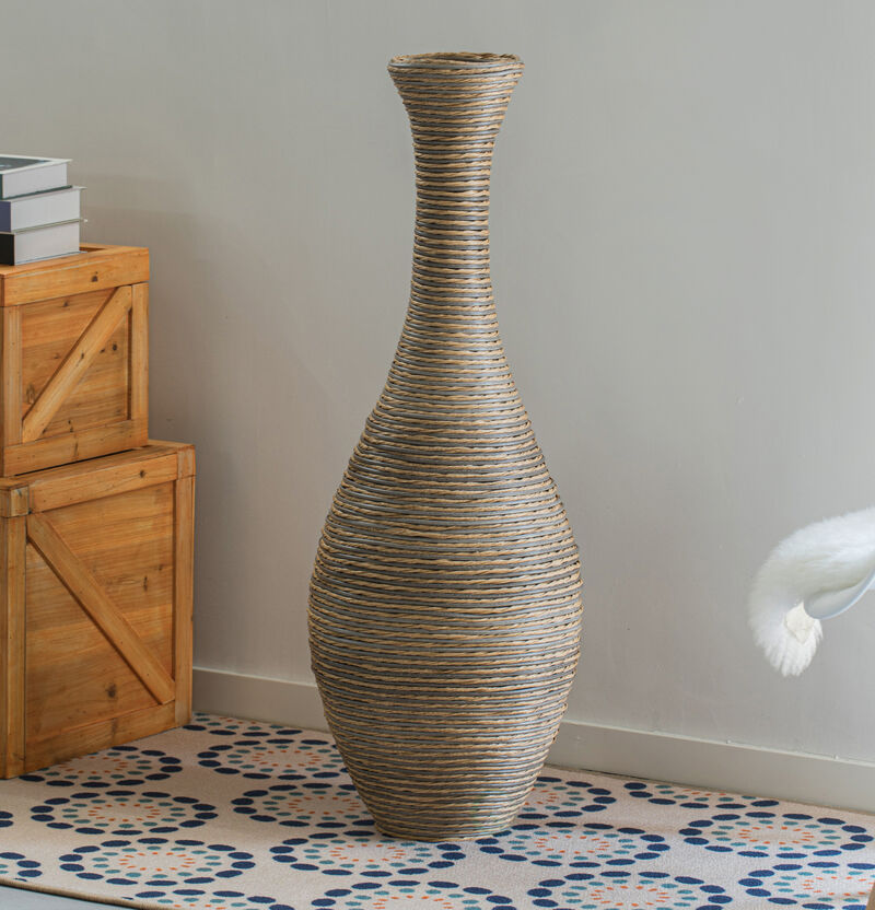 Set of 2 Tall Rattan Floor Vase