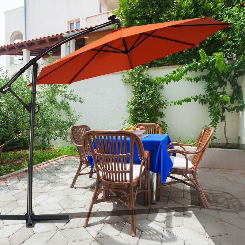 10 ft 360° Rotation Solar Powered LED Patio Offset Umbrella without Weight Base