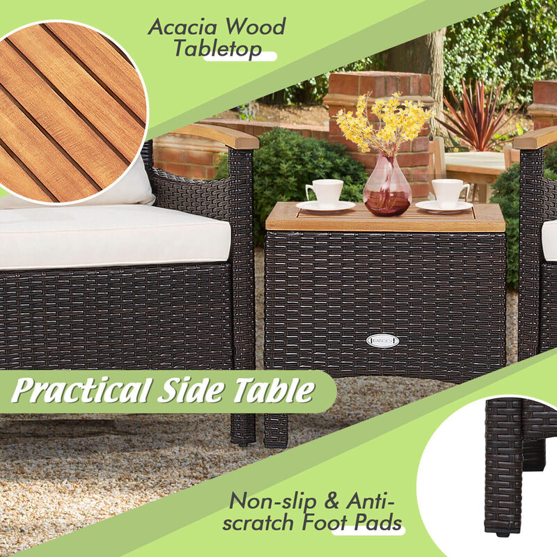 3 Pieces Patio Rattan Furniture Set with Removable Cushion