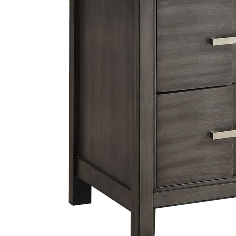 Transitional Solid Wood Nightstand With Two Drawers, Gray-Benzara