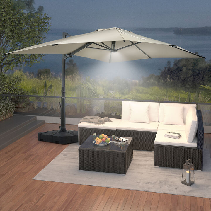 MONDAWE 13ft Square Solar LED Cantilever Patio Umbrella for Outdoor Shade