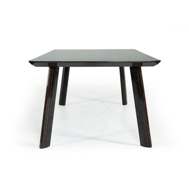 Chad 87 Inch Dining Table, Rectangular, Rose Gold Steel Edge, Black Wood - Benzara