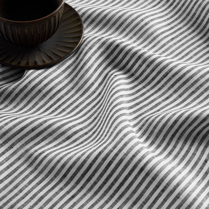 Solino Home 100% Pure Linen Table Throw 52 x 52 Inch | Narrow Stripe for Thanksgiving, Christmas