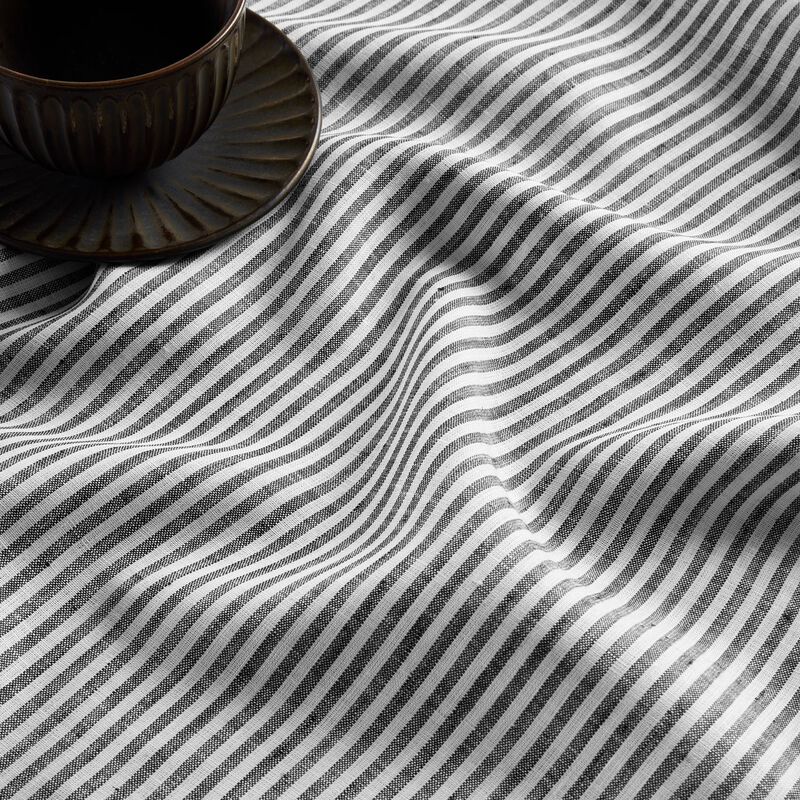 Solino Home 100% Pure Linen Table Throw 52 x 52 Inch | Narrow Stripe for Thanksgiving, Christmas