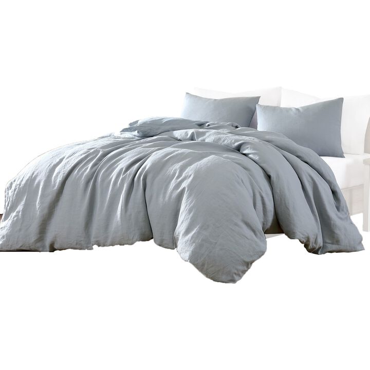 Edge 4 Piece King Size Duvet Comforter Set, Washed Linen, Light Blue - Benzara