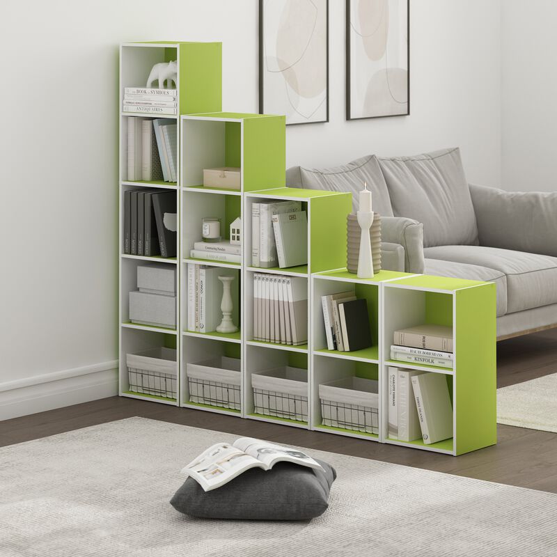 Furinno Luder Bookcase / Book / Storage, 5-Tier Cube, Green/White