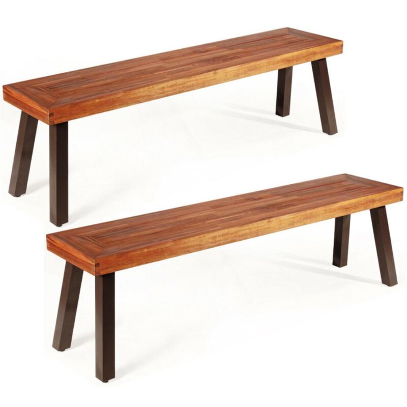 Hivvago Set of 2 Patio Acacia Wood Dining Benches