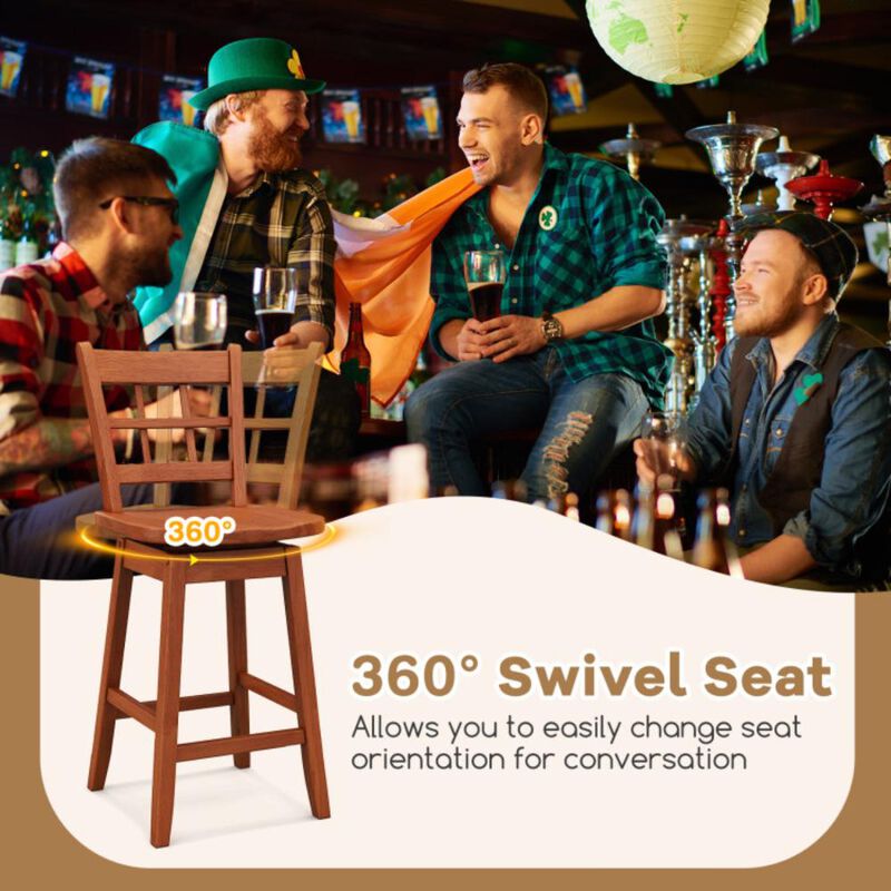Hivvago Counter Height Barstools Set of 2 with 6-Grid Hollow Back and Seat