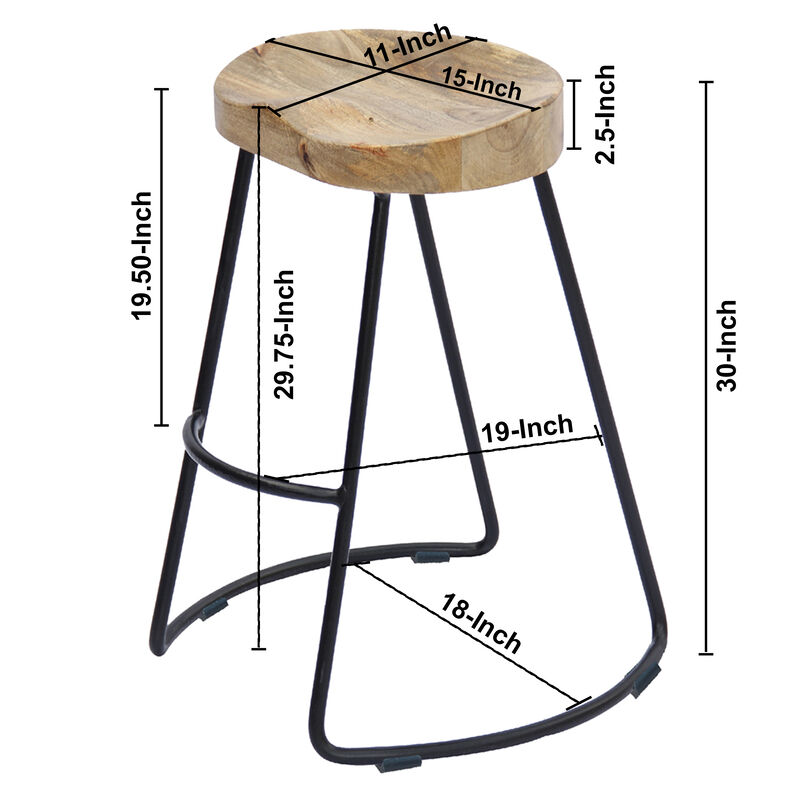 Wooden Saddle Seat Barstool with Metal Legs, Large, Brown and Black