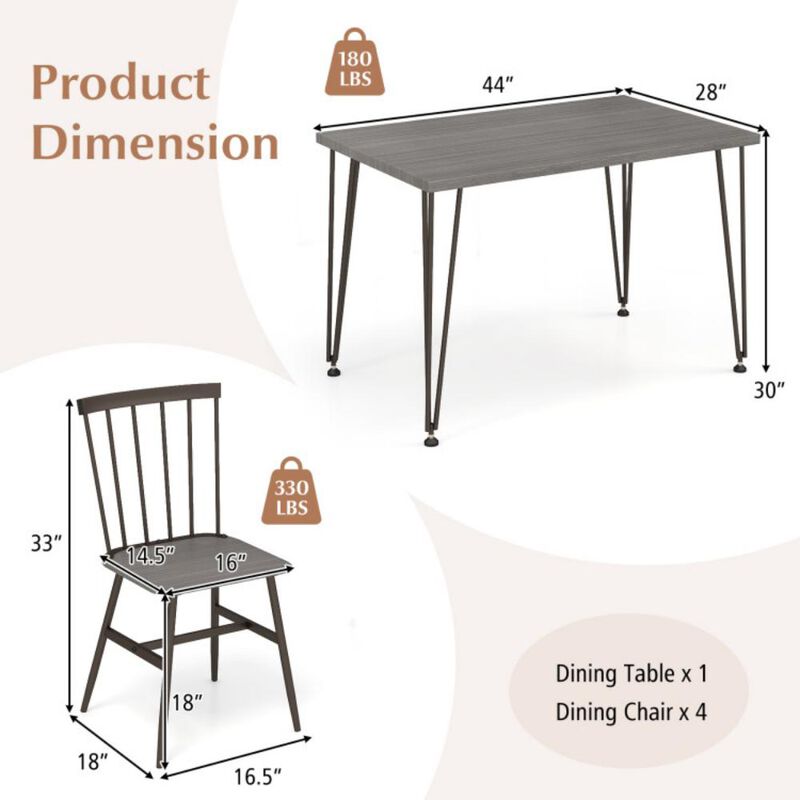 5-Piece Dining Table Set for 4 with 360° Swivel Feet for Small Place