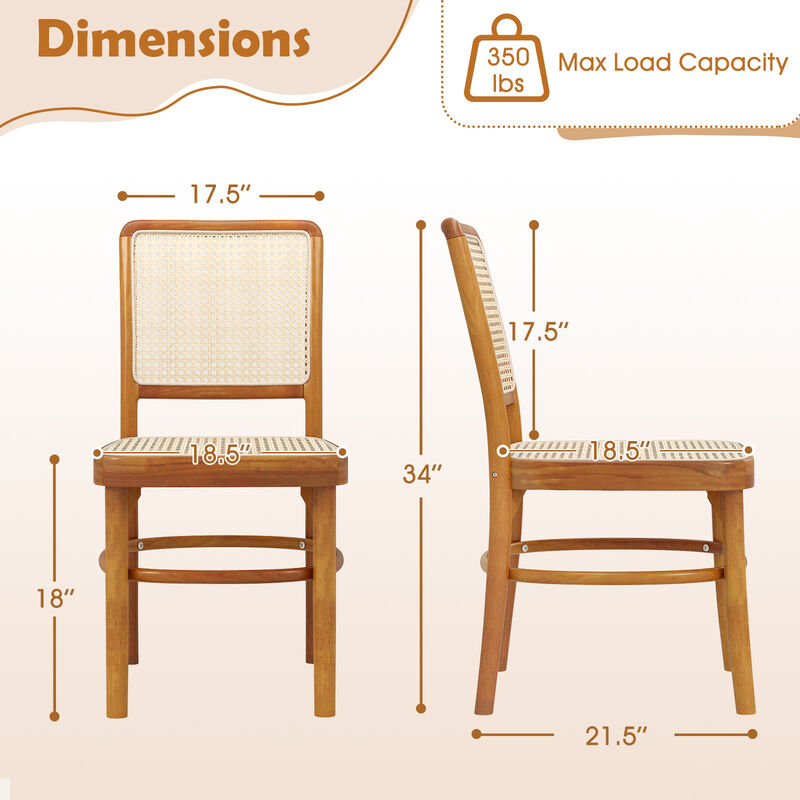 Set of 2 Dining Chairs Rattan with Teak Wood Structure and Footrests