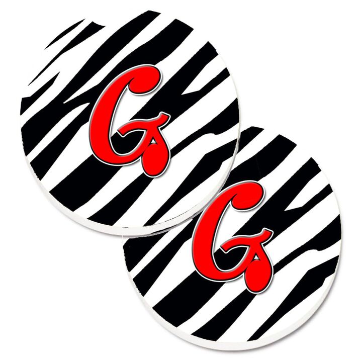 Caroline's Treasures Monogram Initial G Zebra Red Set of 2 Cup Holder Car Coasters CJ1024-GCARC, 2.56, Multicolor