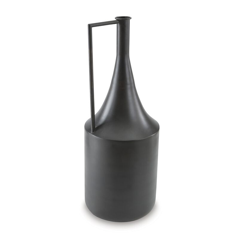 Toly 20 Inch Flower Vase, Industrial Angular Handle, Distressed Brown - Benzara