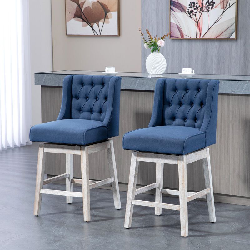Gray Swivel Bar Stools: Set of 2, 27" Counter Height, Linen