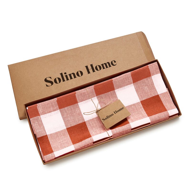 Solino Home 100% Pure Linen 14 x 19 Inch Placemats Set of 4 | Buffalo Check