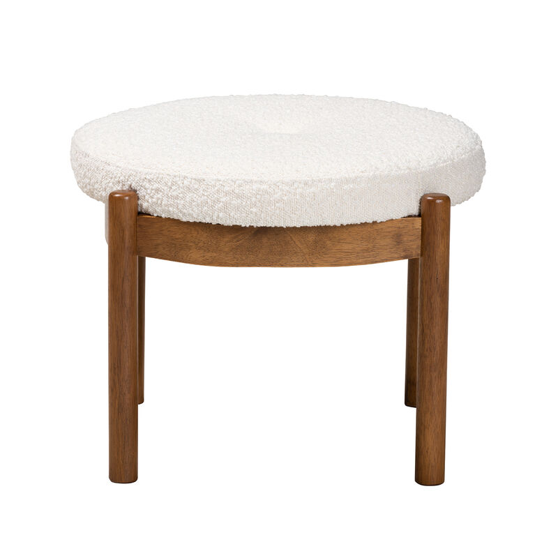 Baxton Studio Iliana Cream Boucle Fabric and Walnut Brown Finished RubberOttoman Footstool