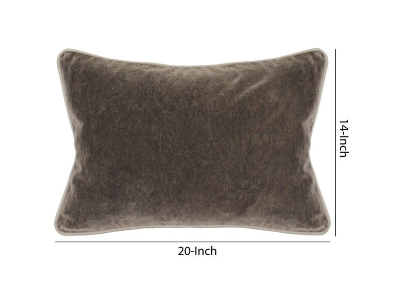 Rectangular Fabric Throw Pillow with Solid Color and Piped Edges, Brown - Benzara