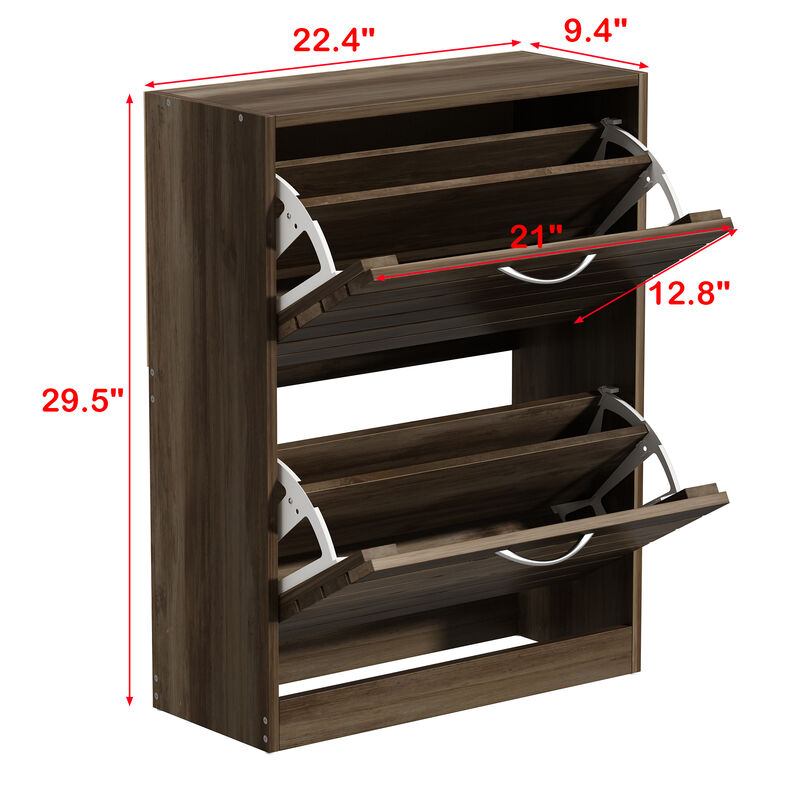 FUFU&GAGA Brown Louvered Shoe Cabinet with 3 Adjustable Shelves and Modern Design (22.4" W x 9.4" D x 29.5" H), Engineered Wood Construction