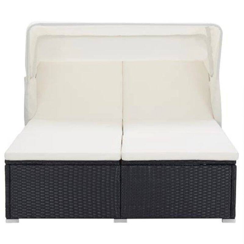 vidaXL 2-Person Sunbed with Cushion Poly Rattan Black