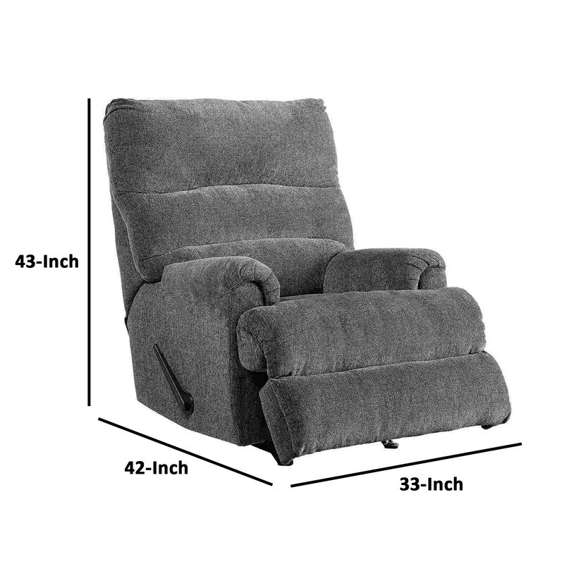 Manual Rocker Recliner with Fabric and Pull Lever, Gray-Benzara