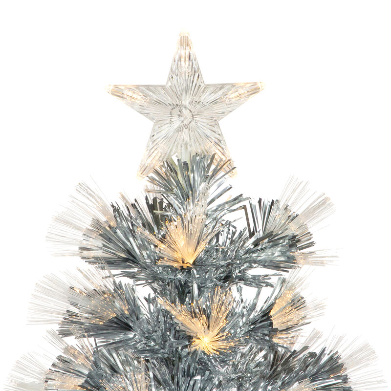 3' Pre-Lit Silver Fiber Optic Artificial Christmas Tree  Warm White Lights