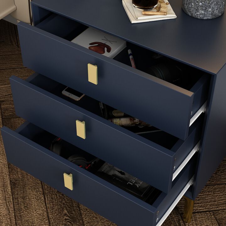 Black 3-Drawers 19.6 in. Width x 21.3 in. Height Wooden Nightstand, Bed Side Table with Golden Legs for Bedside Storage