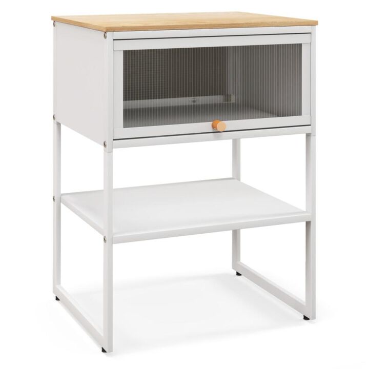 Hivvago Nightstand with Flip up Door Storage Shelf-White