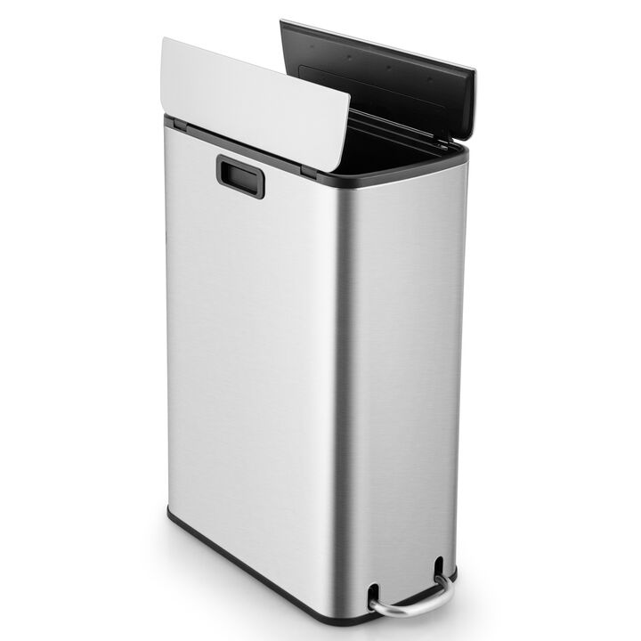 12 Gal Stainless Steel Trash Can with Soft-Closing Wing Lids 12 Gal Stainless Steel Trash Can with Soft-Closing Wing Lids