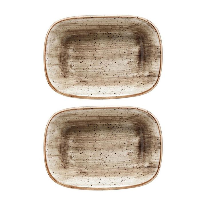 Terrain 4.75" x 3.25" x h:1" 4 oz. Rectangular Brown Porcelain Deep Plate (Set of 2)
