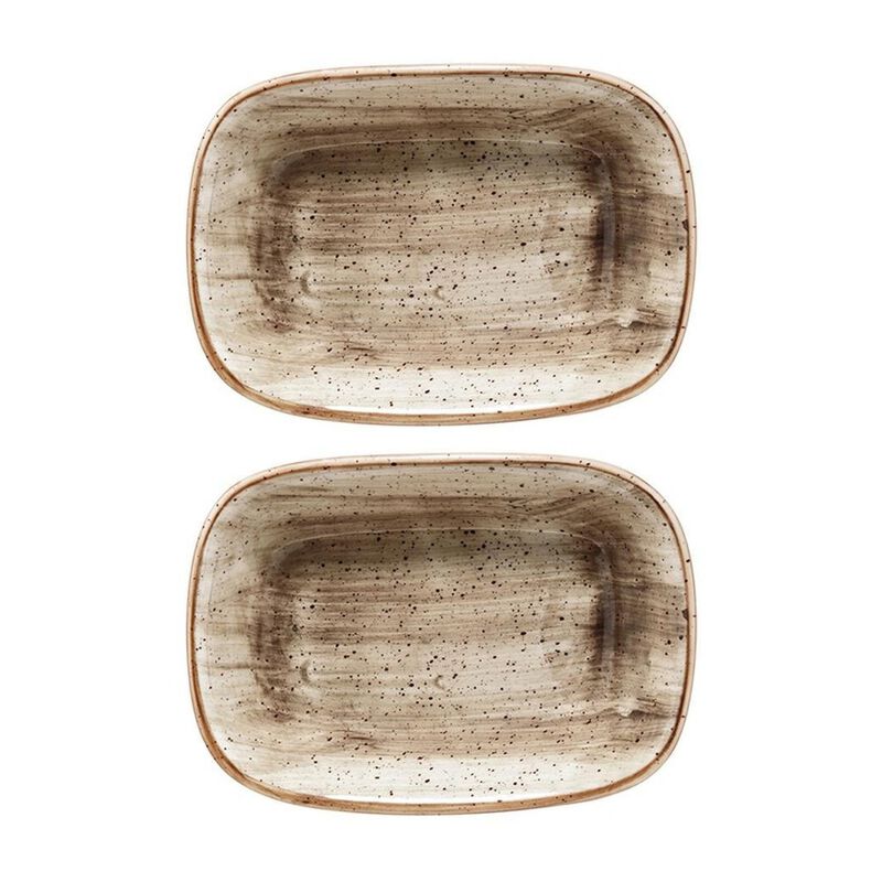 Terrain 4.75" x 3.25" x h:1" 4 oz. Rectangular Brown Porcelain Deep Plate (Set of 2)