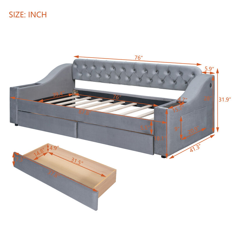 Merax Modern Daybed with Storage Armrests