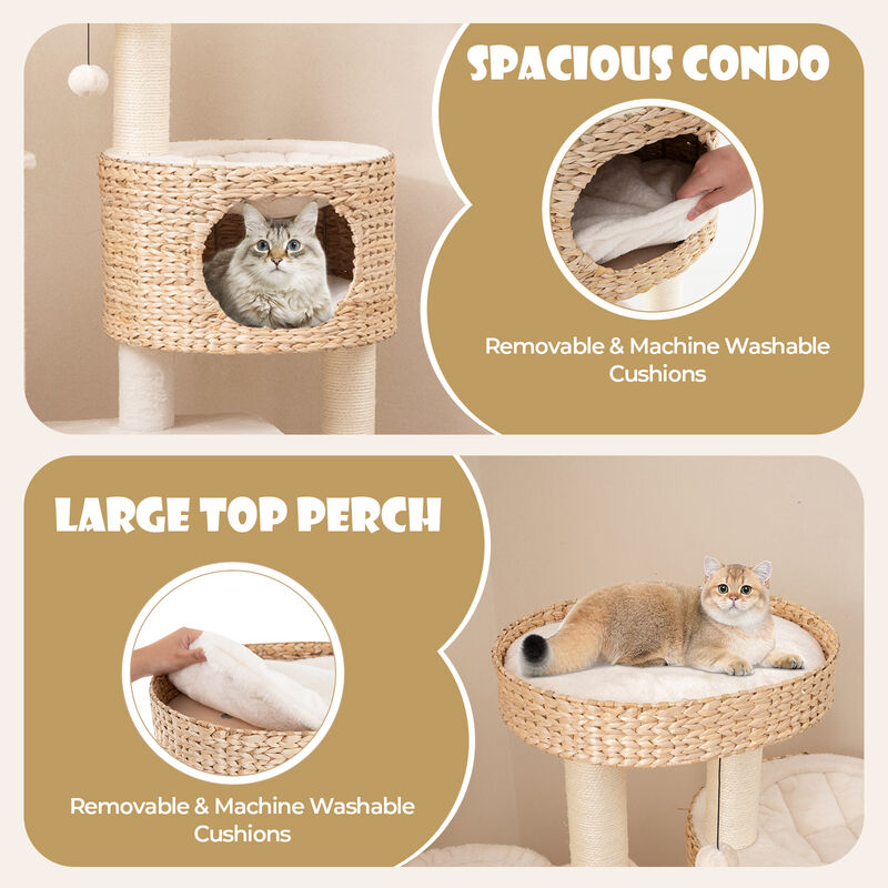 Modern Cat Tree for Indoor Cats with Cattail Fluff Condo and Top Perch