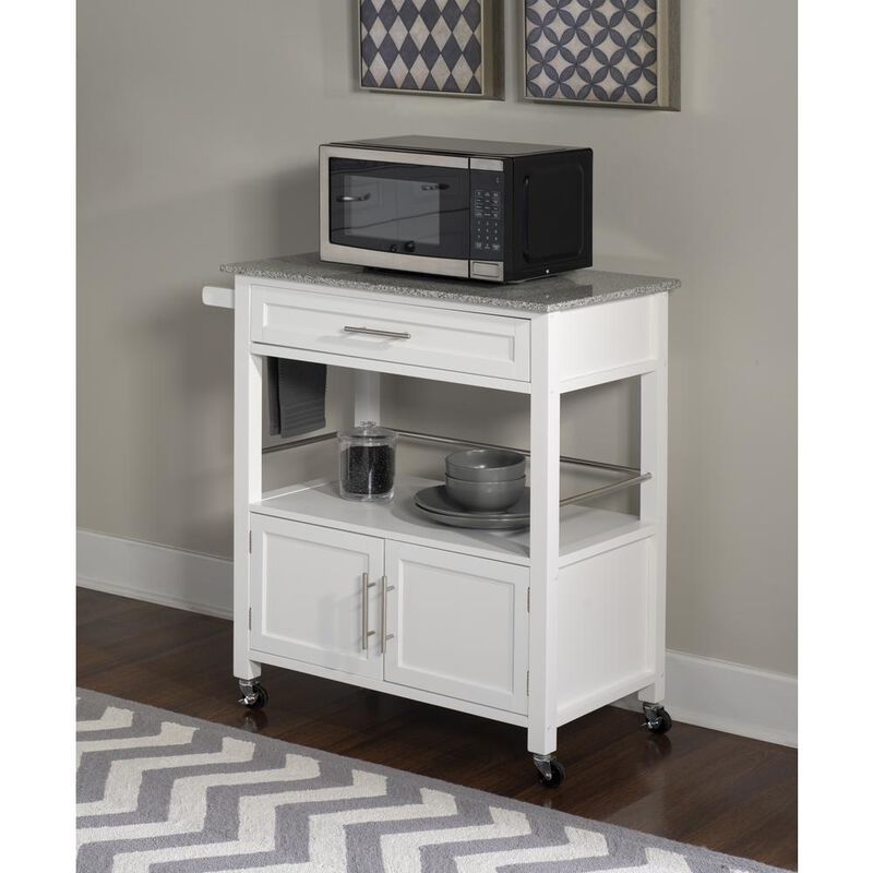 Linon Cameron White Kitchen Cart With Granite Top