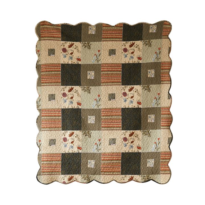 50 x 60 Cotton Quilted Throw Blanket with Fill, Wild Flowers, Multicolor-Benzara 50 x 60 Cotton Quilted Throw Blanket with Fill, Wild Flowers, Multicolor-Benzara