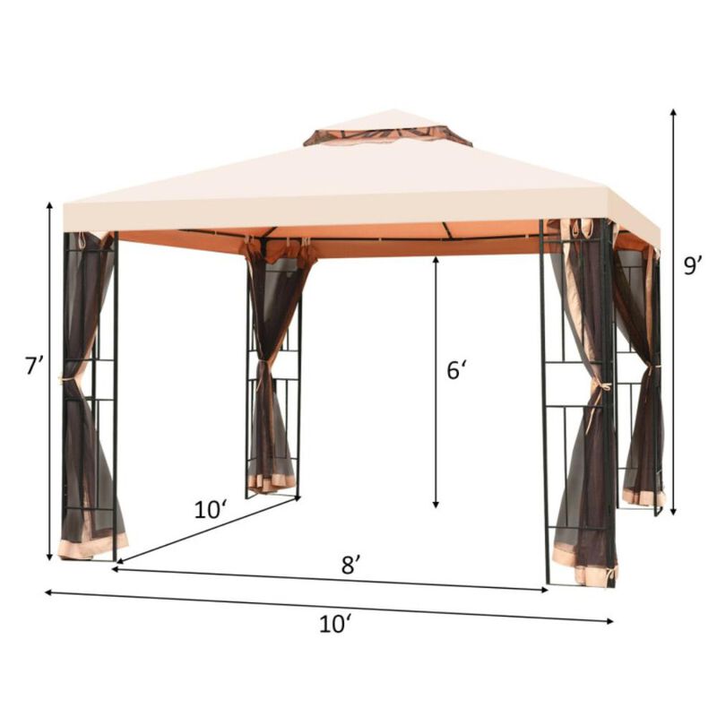 Hivvago 10 x 10 Feet 2-Tier Vented Metal Canopy with Mosquito Netting