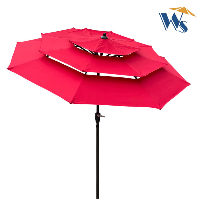 9FT 3-Tiers Outdoor Patio Umbrella With Crank And Tilt And Wind Vents For Garden Backyard