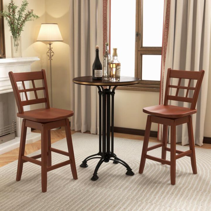 Hivvago Counter Height Barstools Set of 2 with 6-Grid Hollow Back and Seat