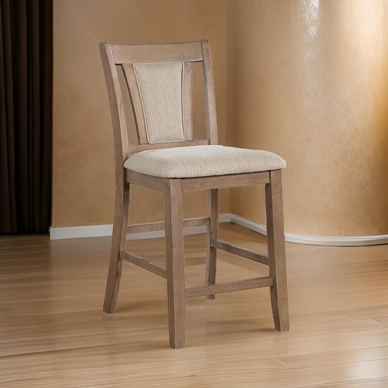 Mana 26 Inch Counter Height Chair, Set of 2, Beige Fabric, Brown Frame-Benzara