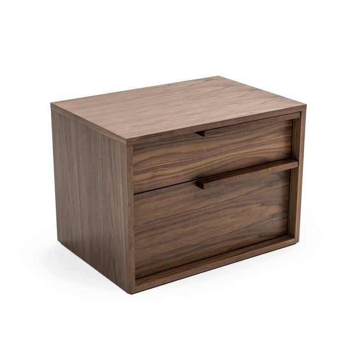 Cid Jess 25 Inch Nightstand, 2 Drawers, Walnut Veneer, Wood Grain Details-Benzara