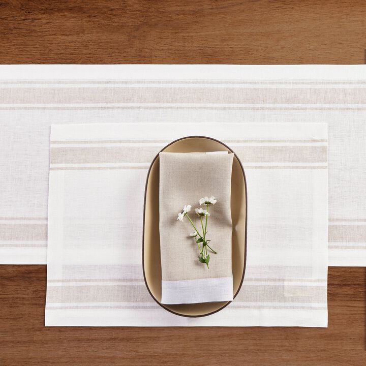 Solino Home 100% Pure Linen Stripe Placemats 14 x 19 Inch Set of 4 | Farmhouse Stripe
