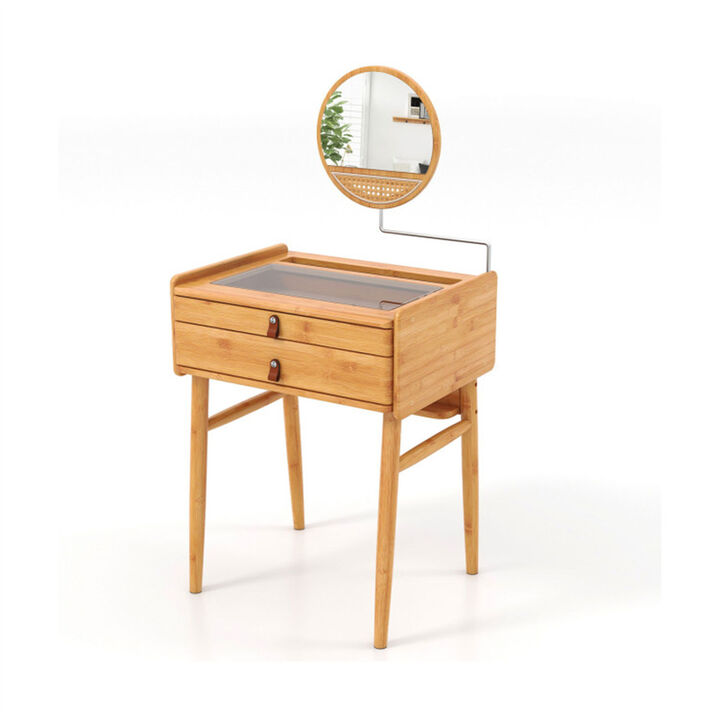 Stylish Wicker Vanity Desk with Mirror and Storage Drawers for Essentials