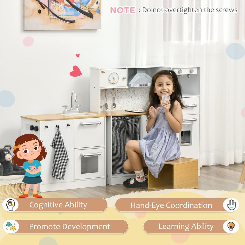 White Kids' Culinary Corner: Wooden Kitchen Set with Interactive Features