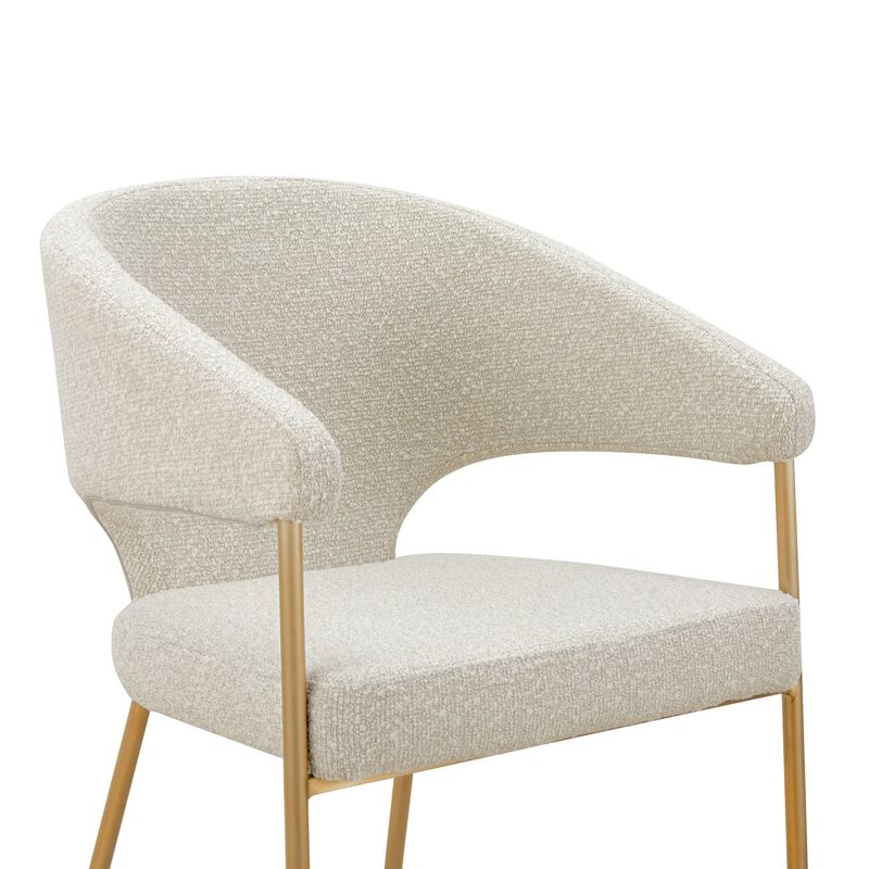 Cid Kasa 23 Inch Dining Chair, Light Gray Polyester, Brass Stainless Steel - Benzara