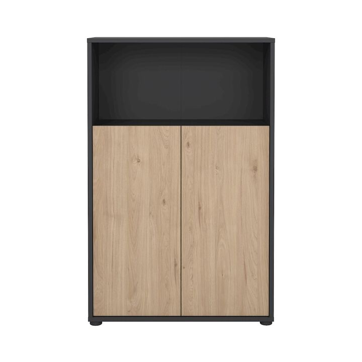 Tvilum Adjustable 3 Shelf Bookcase with 2 Doors, Open Storage Home Office Bookshelf