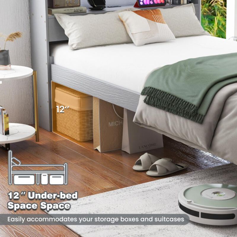 Hivvago Twin Size Bed Frame with Storage Headboard and Charging Station