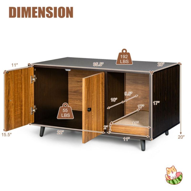 Hivvago Cat Litter Box Enclosure with Divider and Double Doors