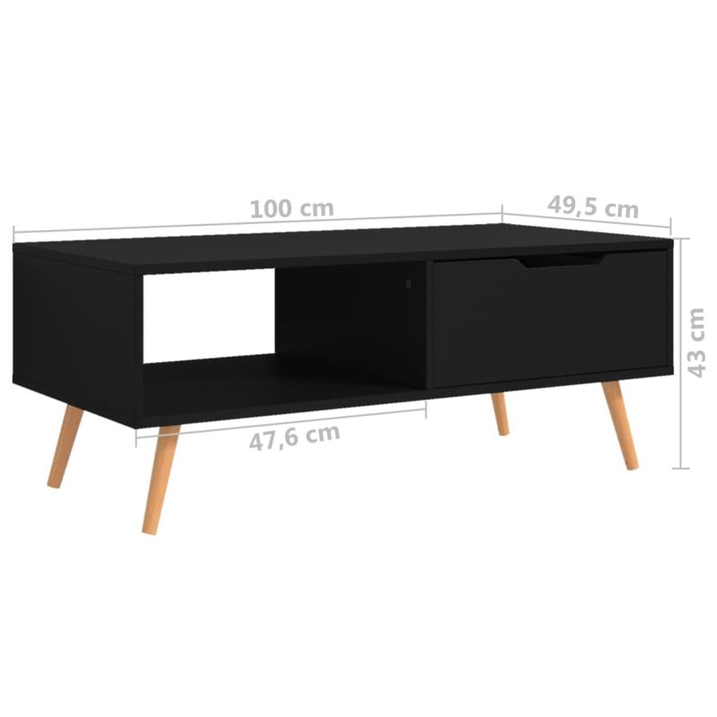 vidaXL Coffee Table - Scandinavian Style, Black, Engineered Wood, 39.4"x19.5"x16.9", Easy Assembly, Ideal for Living Room