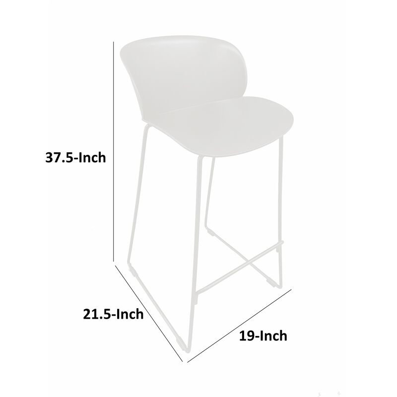 Sia 30 Inch Barstool Chair Set of 2, Curved Back, Square White Metal Legs - Benzara