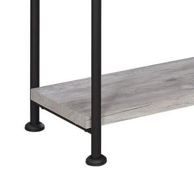 Sophisticated Wood and Metal Open Bookcase, Gray-Benzara